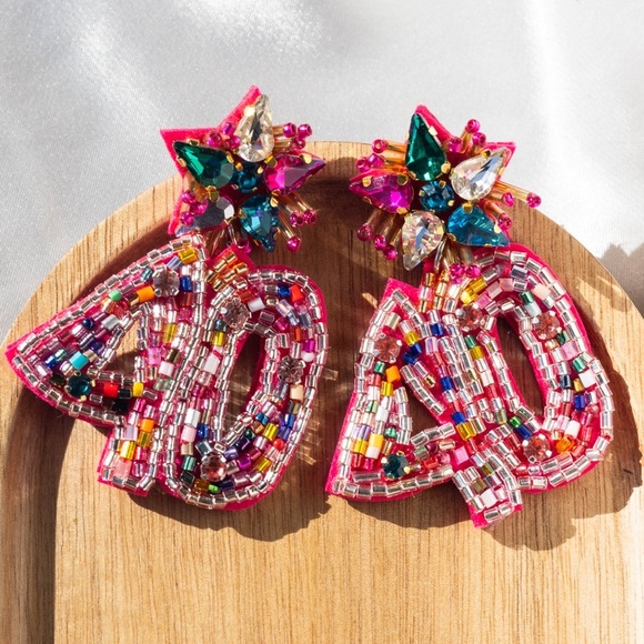 ✨Anthropologie Bellini Pink Beaded Birthday Earrings